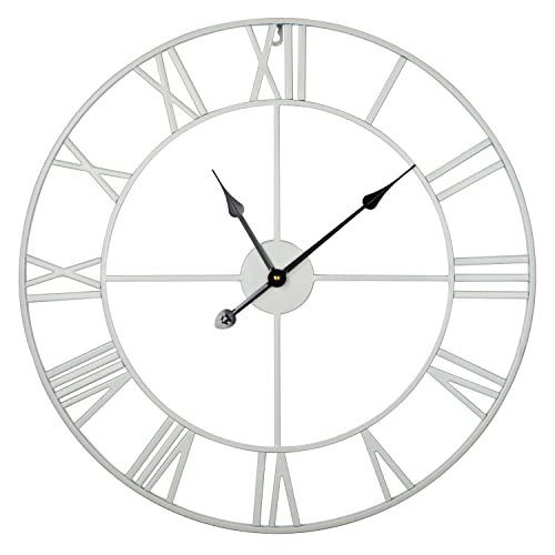 Reloj de Pared de Metal Moderno Grande, rústico, Redondo, silencioso, Funciona con Pilas, 40 cm, 47 cm, números Romanos , para Sala de Estar, Dormitorio, Cocina, decoración de Pared, Reloj de jardín