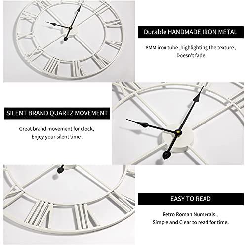 Reloj de Pared de Metal Moderno Grande, rústico, Redondo, silencioso, Funciona con Pilas, 40 cm, 47 cm, números Romanos , para Sala de Estar, Dormitorio, Cocina, decoración de Pared, Reloj de jardín