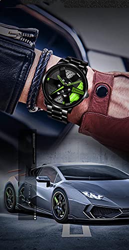 Reloj de pulsera creativo para hombre, reloj de pulsera, reloj deportivo resistente al agua, con rueda de coche, de cuarzo, 3D para hombre,Correa de acero inoxidable