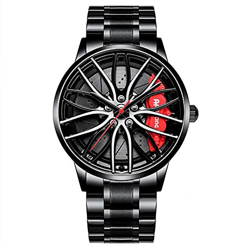 Reloj de pulsera creativo para hombre, reloj de pulsera, reloj deportivo resistente al agua, con rueda de coche, de cuarzo, 3D para hombre,Correa de acero inoxidable