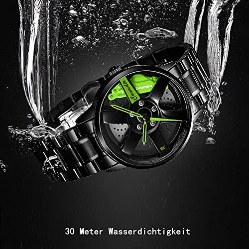 Reloj de pulsera creativo para hombre, reloj de pulsera, reloj deportivo resistente al agua, con rueda de coche, de cuarzo, 3D para hombre,Correa de acero inoxidable