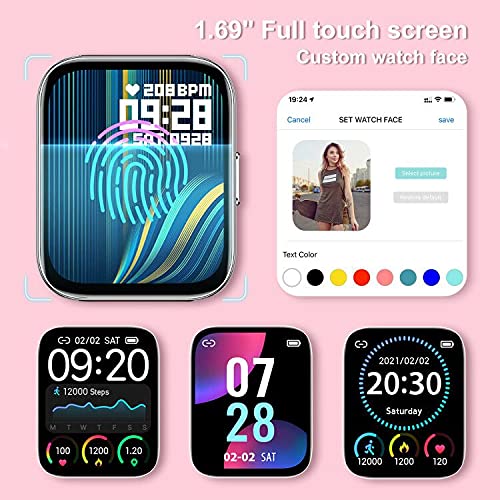 Reloj Inteligente Mujer 1.69''Smartwatch con Pulsómetro Podómetro Smartwatch Mujer Monitor de Sueño Impermeable Pulsera Actividad Inteligente para Android iOS (Rosado)