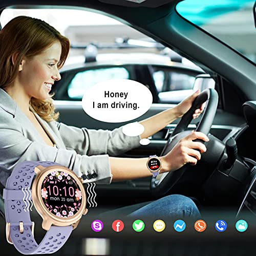 Reloj Inteligente Mujer con Responda Llamadas,Reloj Deportivo Llamadas Smartwatch Mujer Impermeable con Whatsapp Mensajes Pasos Pulsómetro para Huawei Xiaomi Samsung Android iOS (Morado)