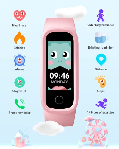 Reloj Inteligente Niño, Pulsera Actividad Inteligente con Cuenta Familiar para Niños Niñas, IP68 Impermeable Smartwatch con Pulsómetros Monitor de Sueño, Pulsera Deportivo Podómetro Contador Caloría