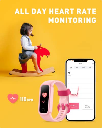 Reloj Inteligente Niño, Pulsera Actividad Inteligente con Cuenta Familiar para Niños Niñas, IP68 Impermeable Smartwatch con Pulsómetros Monitor de Sueño, Pulsera Deportivo Podómetro Contador Caloría