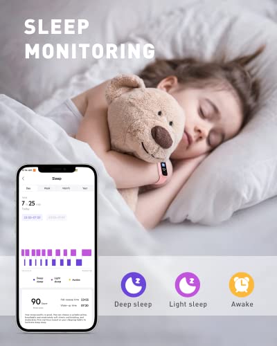 Reloj Inteligente Niño, Pulsera Actividad Inteligente con Cuenta Familiar para Niños Niñas, IP68 Impermeable Smartwatch con Pulsómetros Monitor de Sueño, Pulsera Deportivo Podómetro Contador Caloría