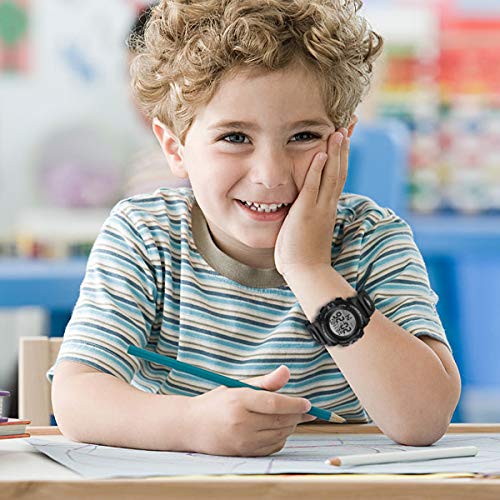 Reloj Niño,Reloj Digital para Niños, Deportivos LED 5ATM Impermeable Alarma Calendario Multifunción Cronógrafo Reloj De Pulsera para Niños Azul Negro