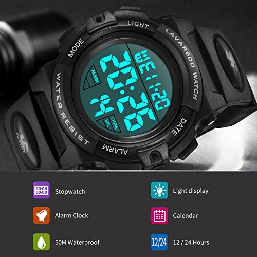 Reloj Niño,Reloj Digital para Niños, Deportivos LED 5ATM Impermeable Alarma Calendario Multifunción Cronógrafo Reloj De Pulsera para Niños Azul Negro