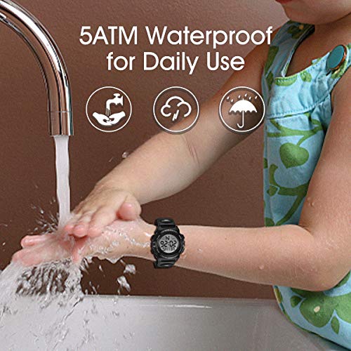 Reloj Niño,Reloj Digital para Niños, Deportivos LED 5ATM Impermeable Alarma Calendario Multifunción Cronógrafo Reloj De Pulsera para Niños Azul Negro