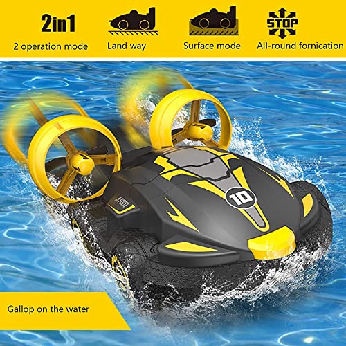 Remote Control Steerable Boat Radio High-Speed Speedboat Turbo Motor Classic Electric Watercraft Kids Competition Water Toy Amphibious Mini RC Hovercraft 2 in 1 (3 Battery Packs)