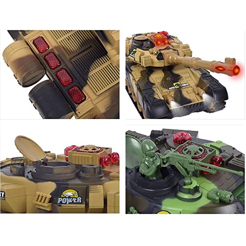 Remote Control Tanks for Boys and Adults Tracked Off-Road RC Vehicle 300° Rotating Launch Pad Simulate Recoil All-Terrain 45° Climbing Tank Children's Gifts (Brown 54cm)