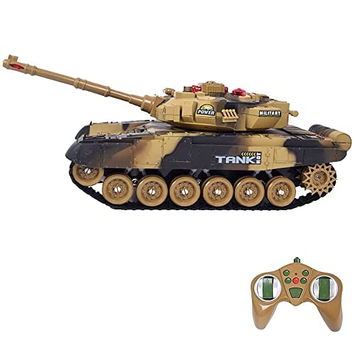 Remote Control Tanks for Boys and Adults Tracked Off-Road RC Vehicle 300° Rotating Launch Pad Simulate Recoil All-Terrain 45° Climbing Tank Children's Gifts (Brown 54cm)