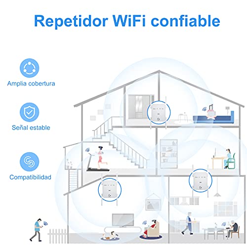 Repetidor WiFi 1200Mbps,Amplificador Señal WiFi Banda Dual 2.4GHz y 5GHz Extensor de Red WiFi,con Puerto Ethernet, WPS, Modo Ap/repetidor/enrutador/Cliente, Compatible con Todos los enrutadores