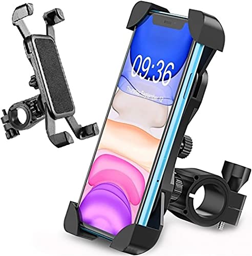 Retoo Soporte de teléfono móvil ajustable y antichoque para manillar de bicicleta y moto, para iPhone, Huawei, Samsung, Xiaomi, color negro (4-7 pulgadas)