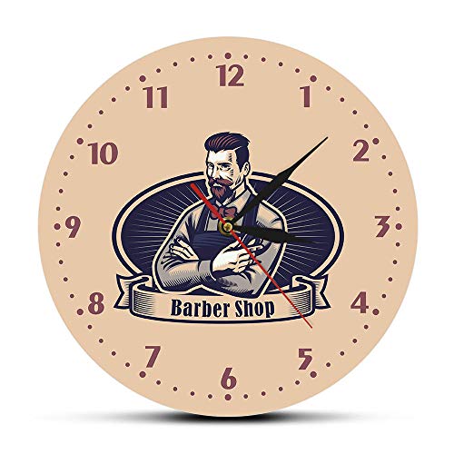 Retro Man Cave Barber Shop Letrero publicitario Reloj de Pared Peluquero Corte de Pelo Salón Colgante Arte Decoración Reloj de Pared Peluquero Regalos (sin Marco)