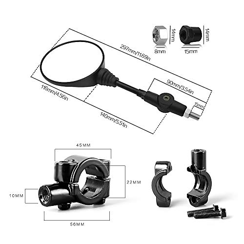 Retrovisores Moto, Motocicleta Espejo Retrovisor Soporte, Espejo Retrovisor Redondo Plegable Universal y Juego de Base de Montaje de 10 mm para Motocicletas, Scooters, Bicicletas