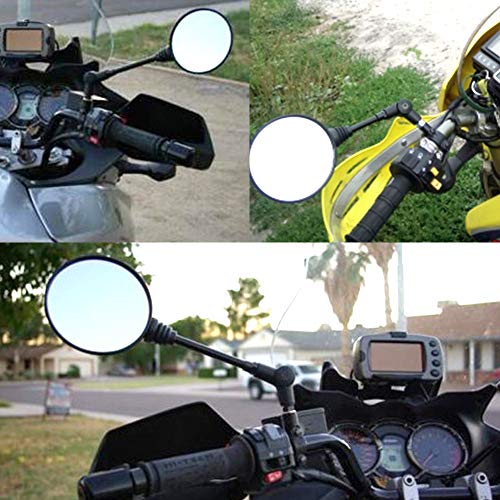Retrovisores Moto, Motocicleta Espejo Retrovisor Soporte, Espejo Retrovisor Redondo Plegable Universal y Juego de Base de Montaje de 10 mm para Motocicletas, Scooters, Bicicletas
