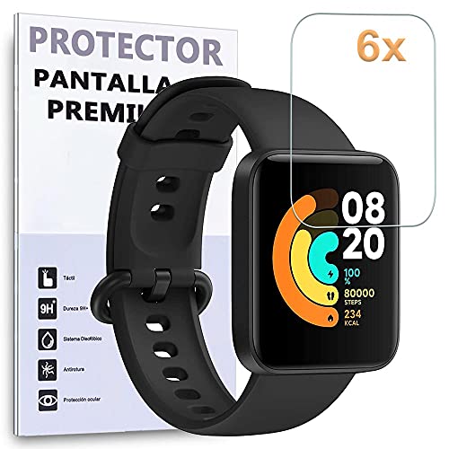 REY 6X Protector de Pantalla para XIAOMI MI Watch Lite, (Pack 6)