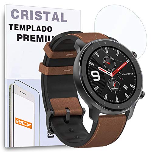 REY Protector de Pantalla para XIAOMI AMAZFIT GTR 47mm, Cristal Vidrio Templado Premium