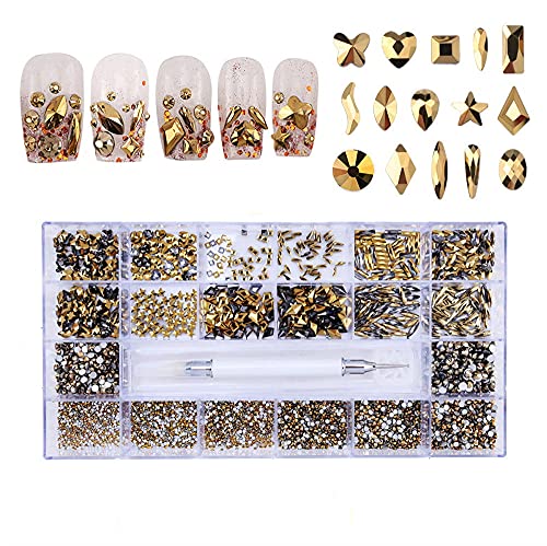 Rhinestone Crafts - Diamante para clavos/ropa, joyería de uñas de diseñador, 10040 piezas de gemas acrílicas VOSOVO y cuentas de uñas - 600+4700 dorado