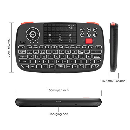 Rii i4 Mini Bluetooth Teclado inalámbrico retroiluminado, 2 en 1 (Bluetooth & Wireless 2.4 GHz), QWERTY español, para iOS, Android,Windows