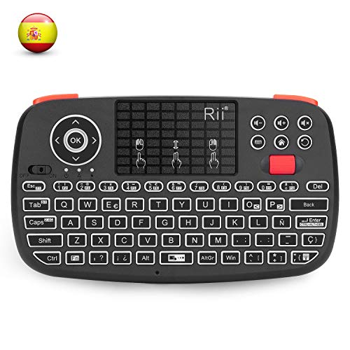 Rii i4 Mini Bluetooth Teclado inalámbrico retroiluminado, 2 en 1 (Bluetooth & Wireless 2.4 GHz), QWERTY español, para iOS, Android,Windows