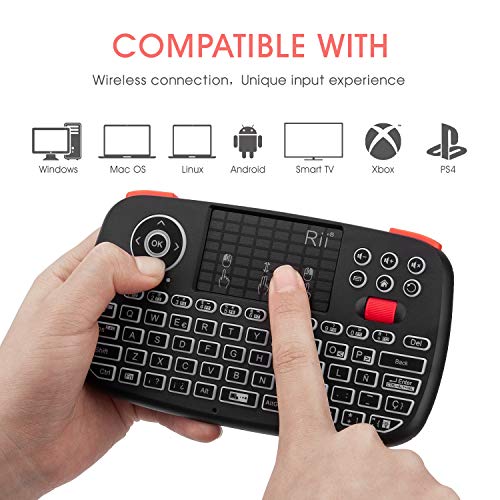 Rii i4 Mini Bluetooth Teclado inalámbrico retroiluminado, 2 en 1 (Bluetooth & Wireless 2.4 GHz), QWERTY español, para iOS, Android,Windows