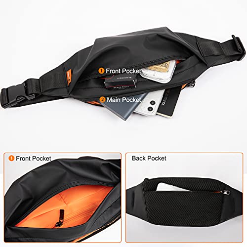 Riñonera Deportiva, Riñoneras de Marcha, de Cintura Hombre, Bolsillos con Cremallera Bolsa Riñoner Impermeable con Correa Ajustable para Aire Libre Viaje Correr Senderismo Ciclismo Acampada-Negro