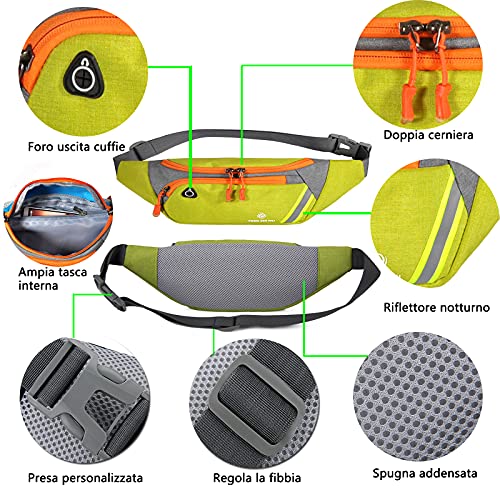 Riñonera Hombres y Mujeres, Riñonera Running Bolso Cinturón Ajustable Impermeable Multifuncional, Riñoneras Deportiva con Tiras Reflectantes, adecuados para montañismo, Correr, Andar en Bicicleta