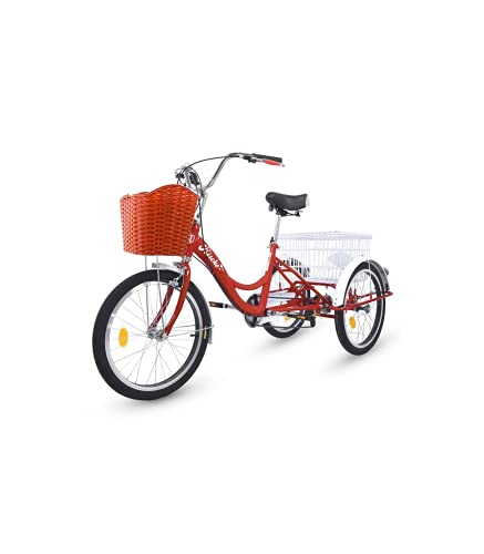 Riscko Triciclo para Adultos con 2 Cestas, 6 Velocidades, Asiento Y Manillar Ajustable Mod. Bep-14 Rojo Sin Montaje