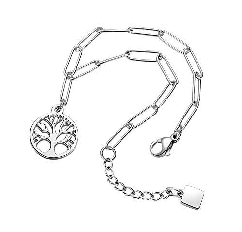 Rita X Pulsera Plata Mujer Árbol de la Vida Dia de la Madre - Pulseras Personalizadas de Cadena para Pareja Niña Mama Amistad Profesora Mejores Amigas - Pulsera Verano de la Suerte en Acero Inoxidable