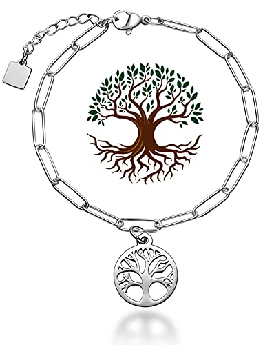 Rita X Pulsera Plata Mujer Árbol de la Vida Dia de la Madre - Pulseras Personalizadas de Cadena para Pareja Niña Mama Amistad Profesora Mejores Amigas - Pulsera Verano de la Suerte en Acero Inoxidable