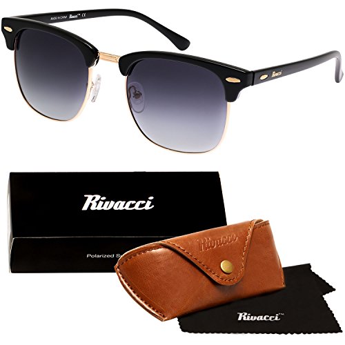 Rivacci Gafas de Sol de Moda Polarizadas - Marca Retro/Vintage – Lentes Deportivas – Dorado Negras/Graduadas Lavanda Polarizado