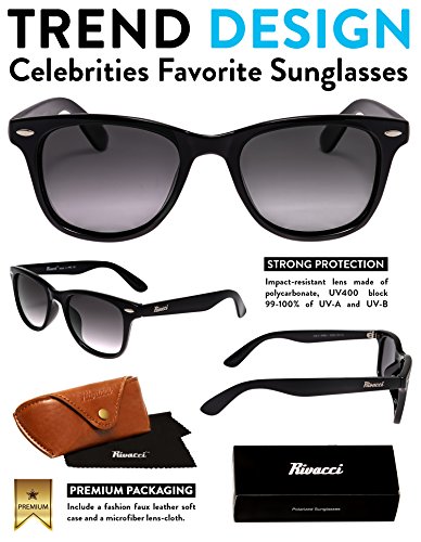 Rivacci - Gafas de sol polarizadas unisex, diseño clásico, protección UV 400, incluye funda y gamuza 04 Wayfarer Noir / Miroir Or - Rouge Polarisé M