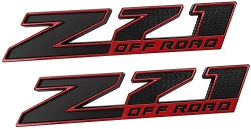RJ Home Logotipo de la Capucha 2 Piezas de Z71 Off Road Decal Logo Insignia Reemplazo 3D GMC Chevrolet Silverado 1500 2500HD Suburbio de montaña Colorado (Rojo Negro) Insignia de Coche 3D