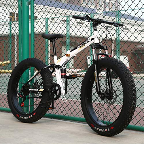 RNNTK Hombres Bicicleta De Montaña Plegable Ultraligero Fat Bike,Cómodo Ciclismo Al Aire Libre Doblado Bicicleta De Montaña De Doble Suspensión,Ciudad Outroad Racing Cycling A -7 Velocidad -24 Inch