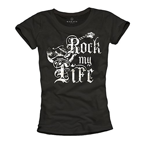 Rock MY Life - Camiseta Musica Guitarra española Mujer Negra M