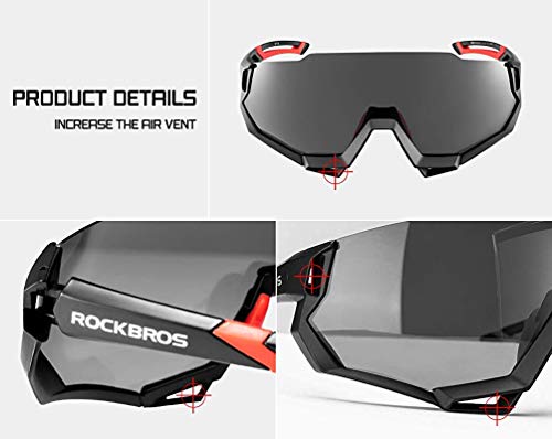 ROCKBROS Gafas de Sol Polarizadas Deportivas con 5 Lentes Intercambiables Protección UV400 para Deportes Ciclismo Correr Pescar Conducir Hombres y Mujeres Medio Marco