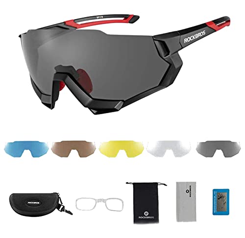 ROCKBROS Gafas de Sol Polarizadas Deportivas con 5 Lentes Intercambiables Protección UV400 para Deportes Ciclismo Correr Pescar Conducir Hombres y Mujeres Medio Marco
