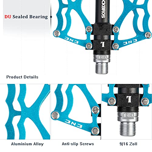 ROCKBROS Pedales Bicicleta, Pedales de Aluminio Antideslizantes Ligeros para Ciclismo MTB Bicicleta Carretera, 9/16 Pulgadas