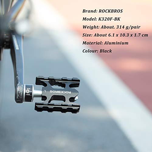 ROCKBROS Pedales Bicicleta Plegable Montaña MTB Antideslizantes Plataforma Aleación de Aluminio 9/16, Unisex