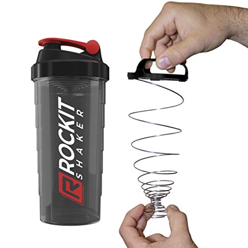 Rockitz Premium Shaker per proteine 1000ml - funzione di miscelazione con filtro per infusione - per frullati proteici super cremosi per il fitness, tazza per frullati proteici - Rojo | Negro