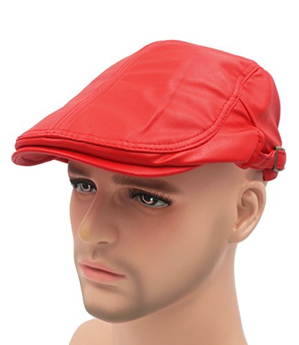 Roffatide Clásico Cuero de la PU Ajustable Hebilla Plano Gorra Boinas Hombre Retro Chapelas Rojo