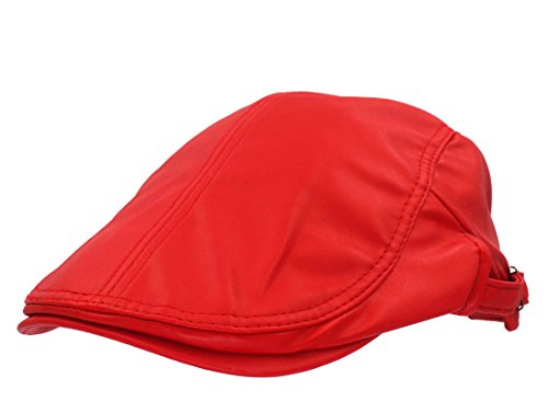 Roffatide Clásico Cuero de la PU Ajustable Hebilla Plano Gorra Boinas Hombre Retro Chapelas Rojo