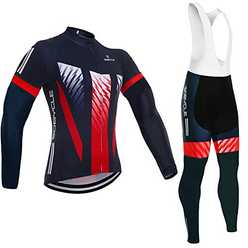 Ropa de Bicicleta Hombre Invierno, Conjunto Ciclismo Térmico de Manga Larga Incluye Maillot Ciclismo Polar Térmico
