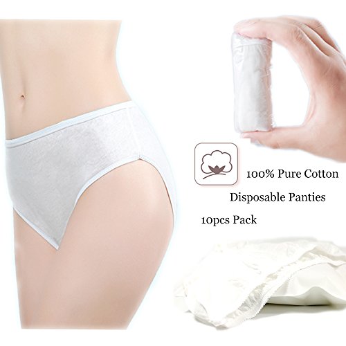 Ropa Interior de algodón desechable 100% Puro Bragas de Viaje Corte Alto Granny Briefs Blanco/Multicolor (10 Piezas) (Blanco, Pequeño - Cintura 61-74cm, Caderas 74-98cm)