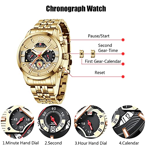 RORIOS Hombre Relojes Impermeable Cronografo Analógico Cuarzo Reloj con Correa de Acero Inoxidable Luminoso Moda Deportivo Relojes de Pulsera para Hombre