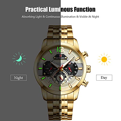RORIOS Hombre Relojes Impermeable Cronografo Analógico Cuarzo Reloj con Correa de Acero Inoxidable Luminoso Moda Deportivo Relojes de Pulsera para Hombre