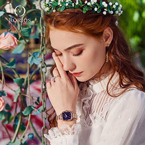 RORIOS Mujer Relojes de Pulsera Cuarzo Analogico Relojes Simulado Diamante Acero Inoxidable Strap Moda Ladies Watches