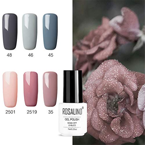 ROSALIND esmalte semi-permanente para uñas kit, 6pcs/lot Color desnudo uv gel polish manicura set, 7ml…